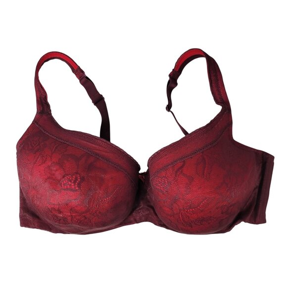 Cacique Underwire Bra Red 44DDD Floral Lace Full Cover Lightly Lined Balconette - Picture 1 of 10